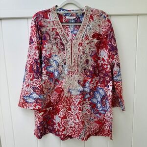 Charter Club Women Tunic Top XL 100% Cotton Resort Beach Vacation Coastal Cruise